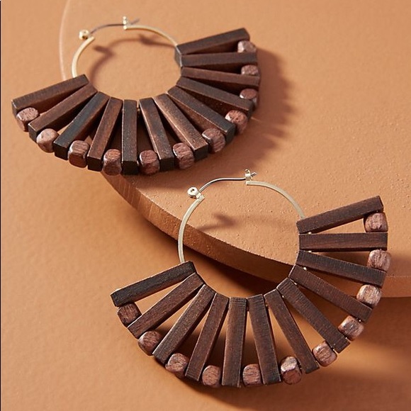 Anthropologie Jewelry - Anthropologie Demetria Wooden Fan Hoop Earrings